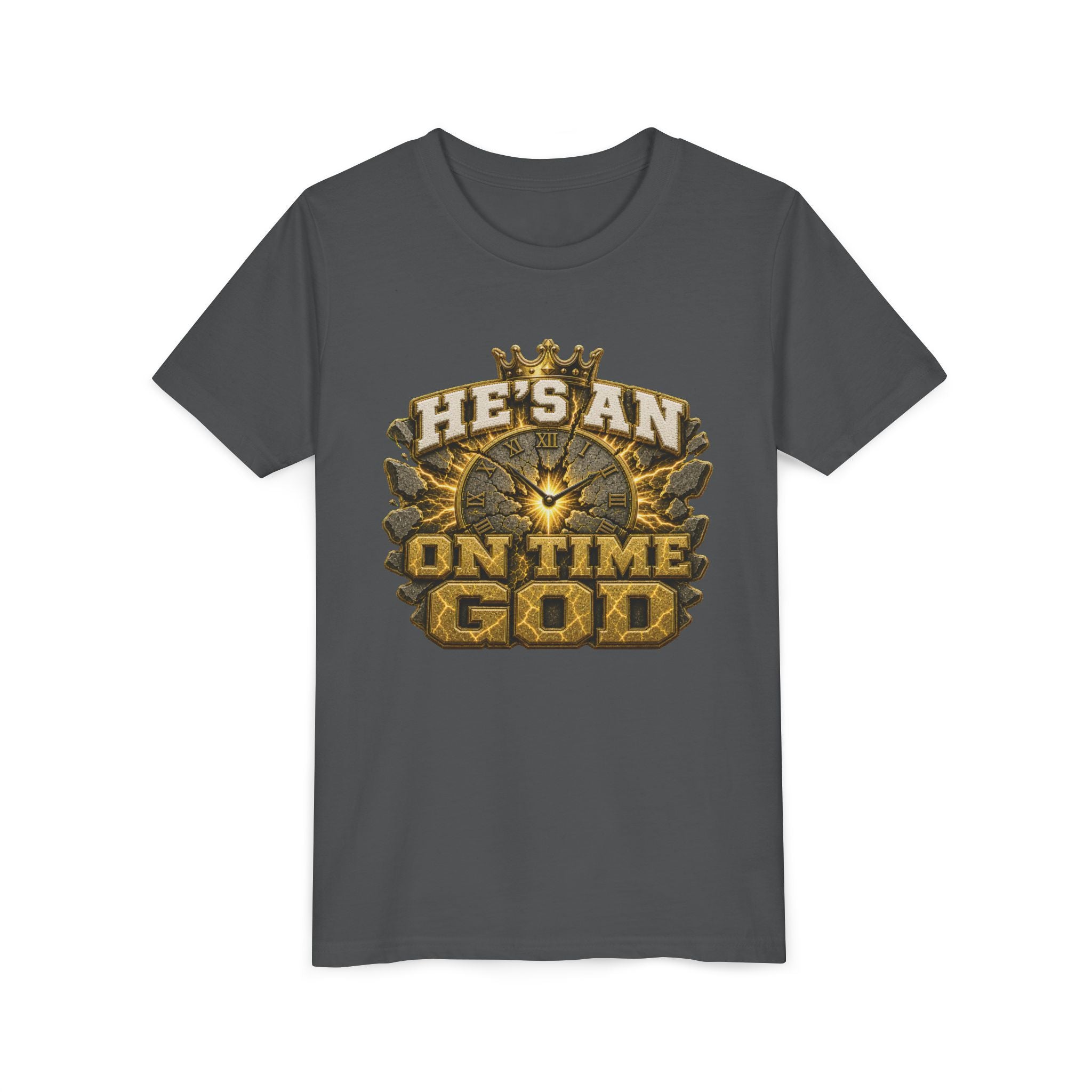 Walk By Faith ✝️ — He's An On Time God | Unisex Youth Tee