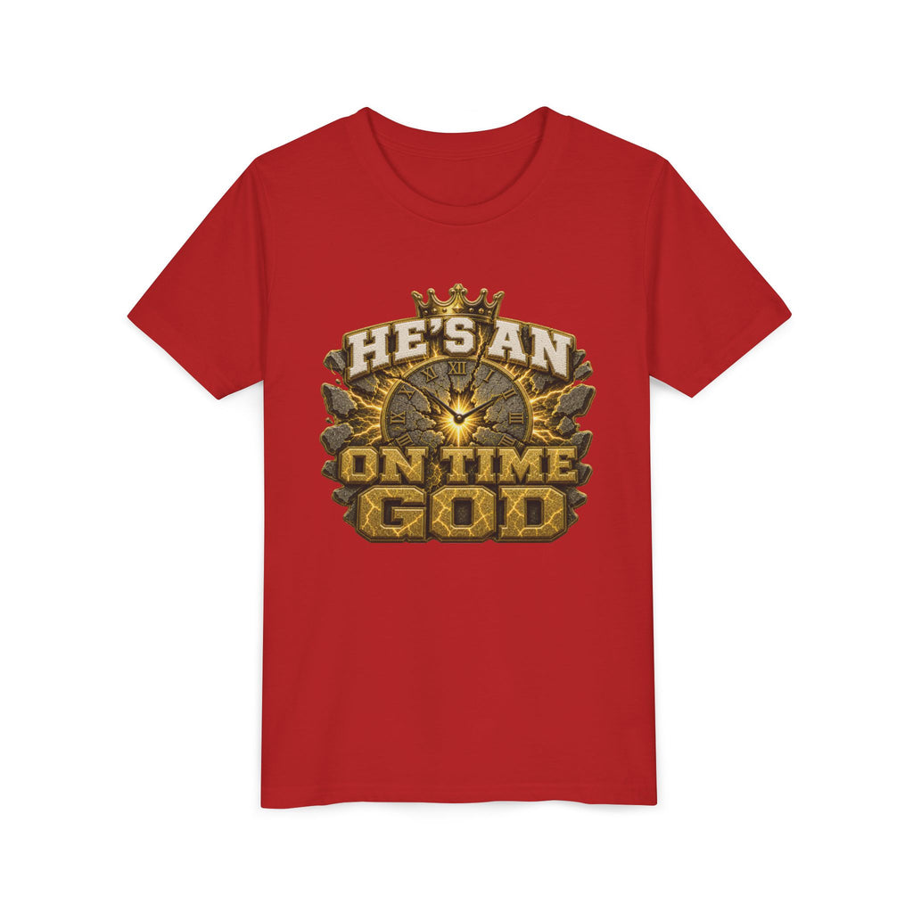 Walk By Faith ✝️ — He's An On Time God | Unisex Youth Tee