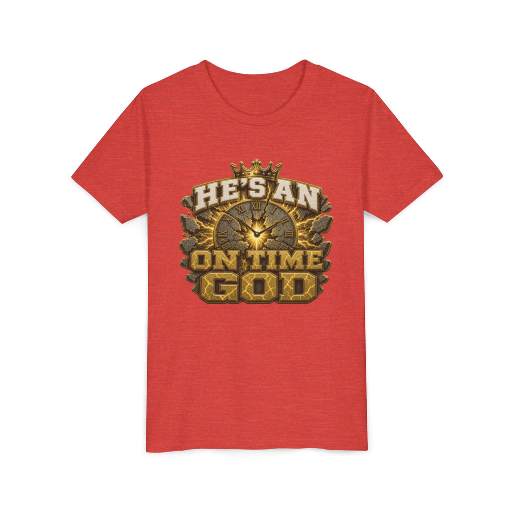 Walk By Faith ✝️ — He's An On Time God | Unisex Youth Tee