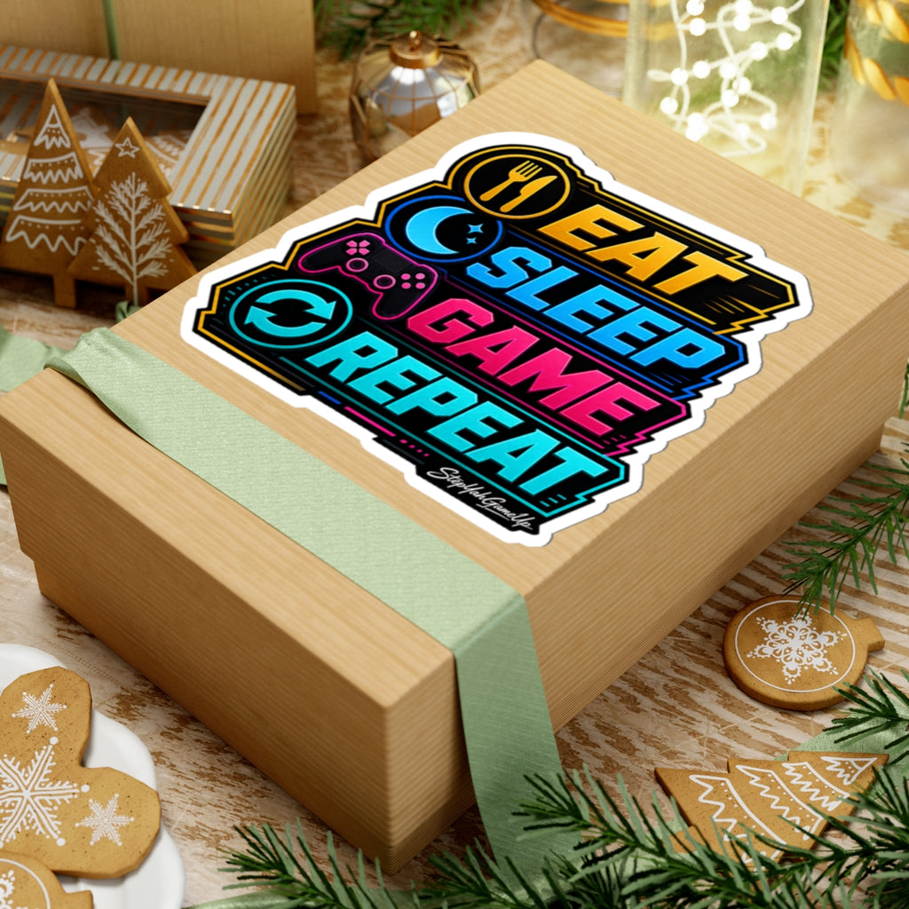😴 Eat Sleep Game Repeat | Kiss-Cut Sticker