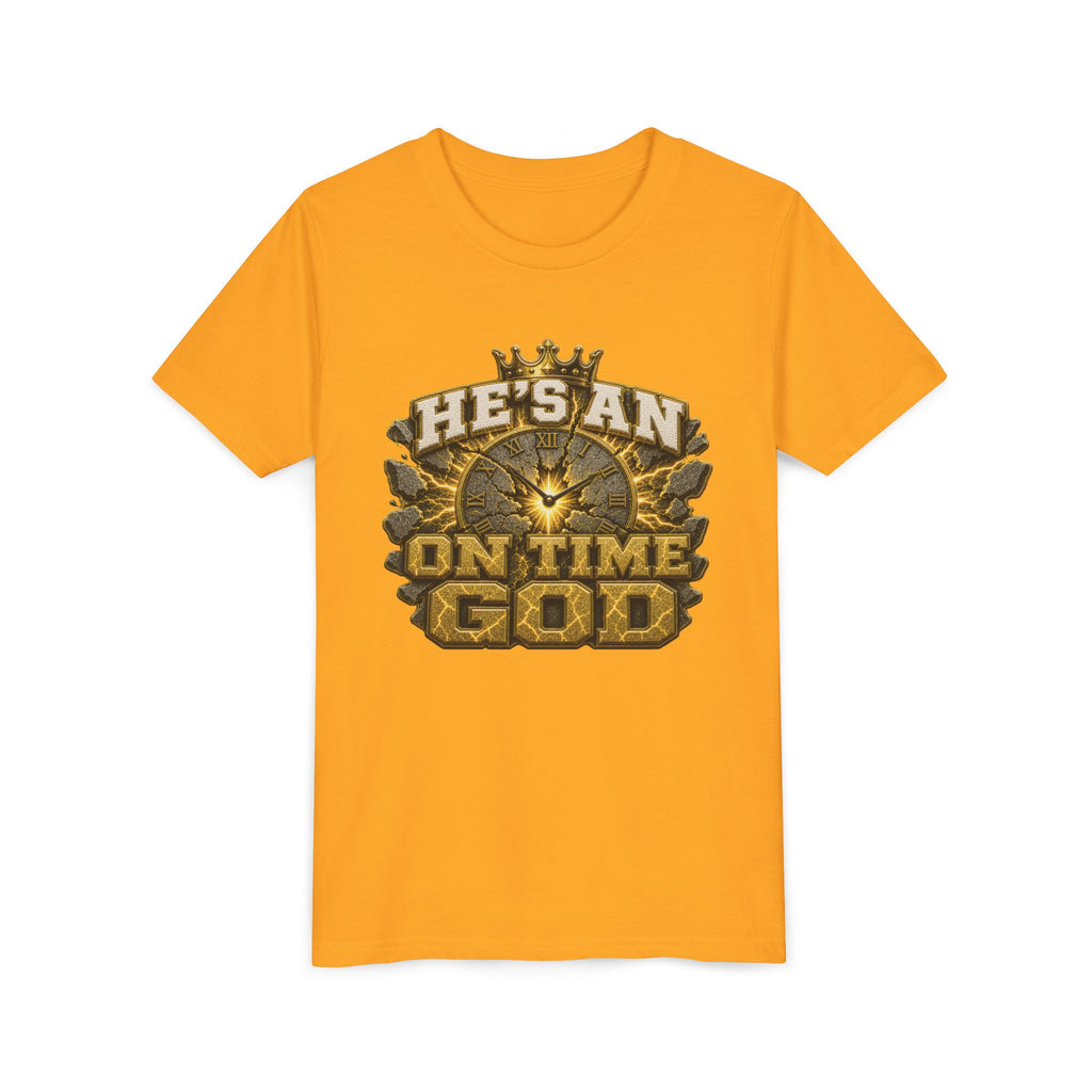 Walk By Faith ✝️ — He's An On Time God | Unisex Youth Tee
