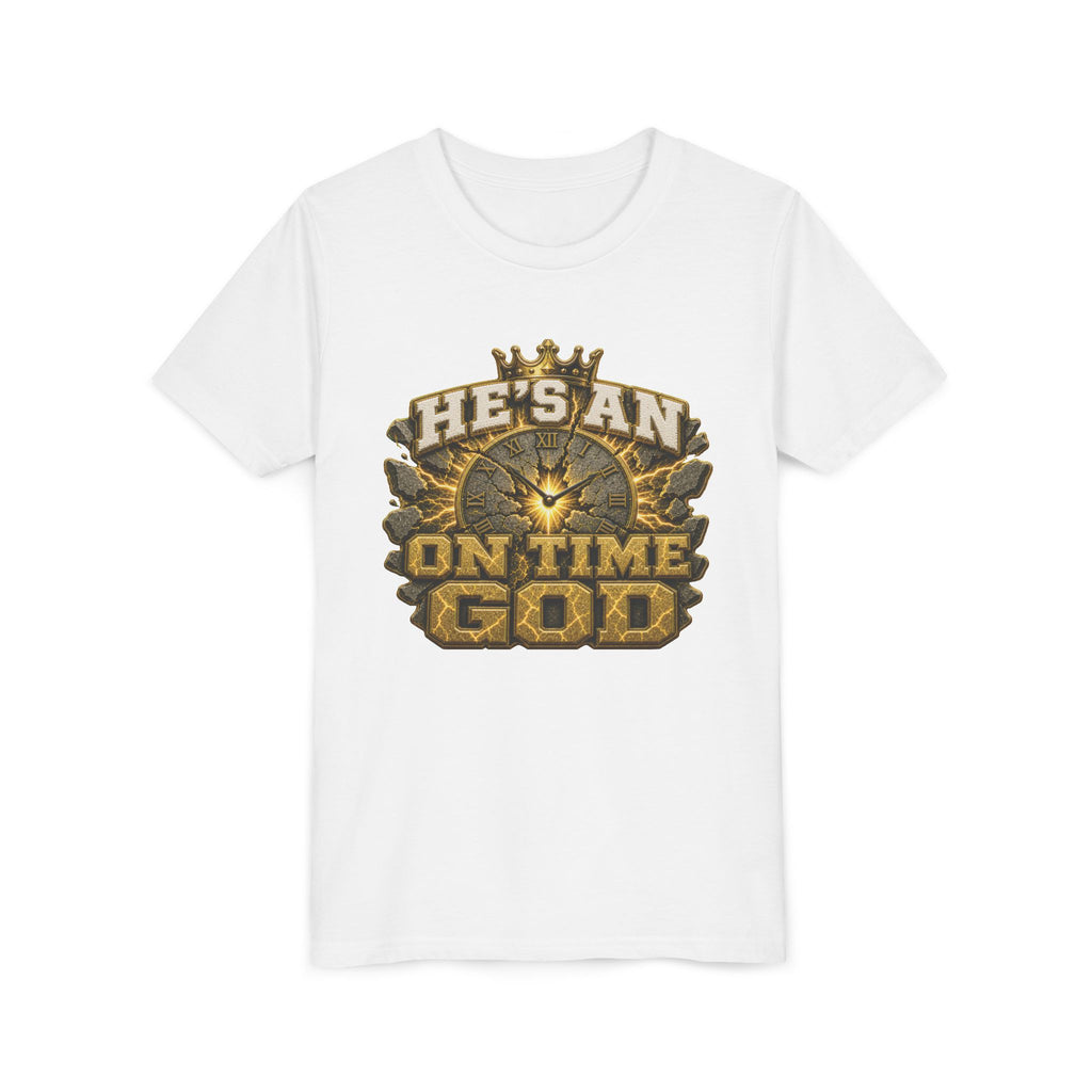 Walk By Faith ✝️ — He's An On Time God | Unisex Youth Tee