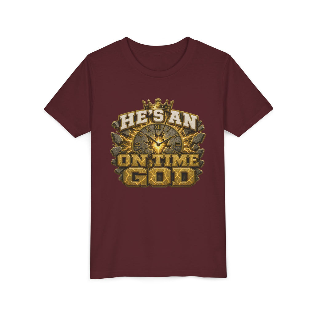 Walk By Faith ✝️ — He's An On Time God | Unisex Youth Tee