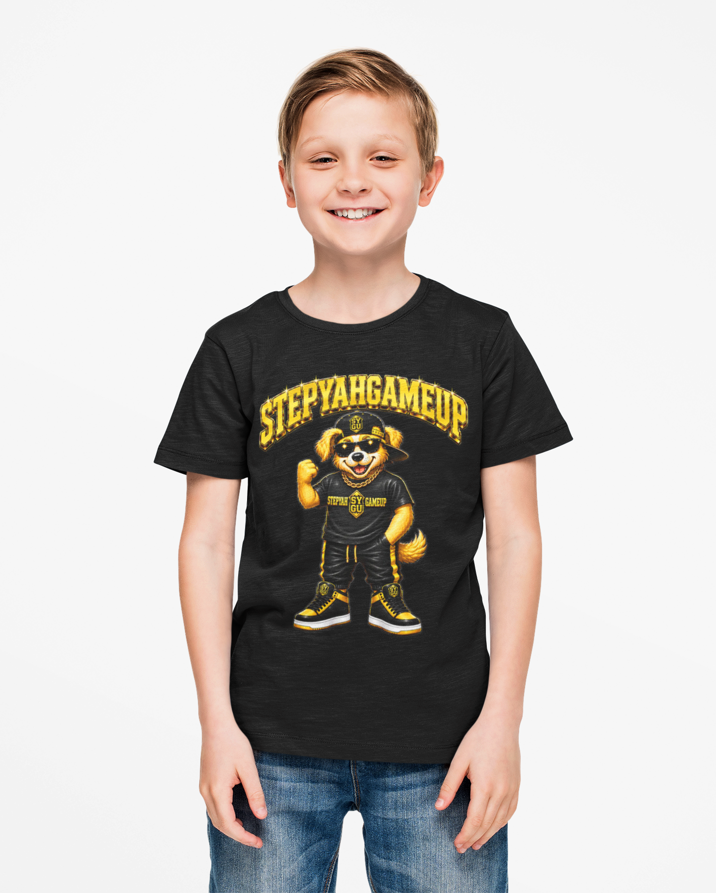 StepYahGameUp — SYGU Dog | Gold Edition | Unisex Youth Tee