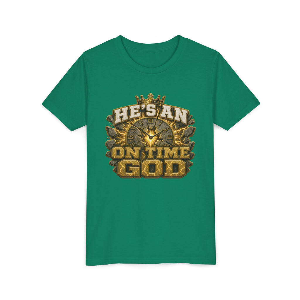Walk By Faith ✝️ — He's An On Time God | Unisex Youth Tee
