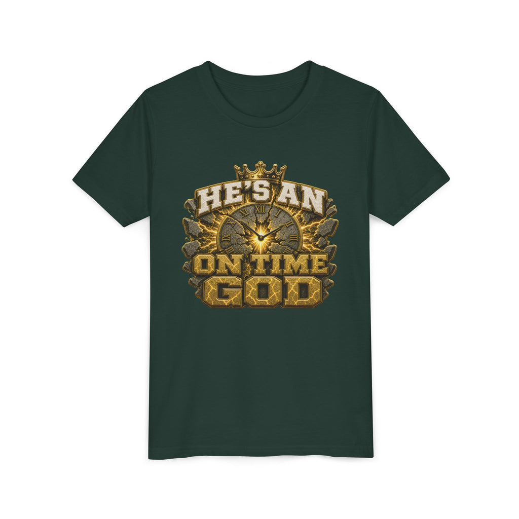 Walk By Faith ✝️ — He's An On Time God | Unisex Youth Tee