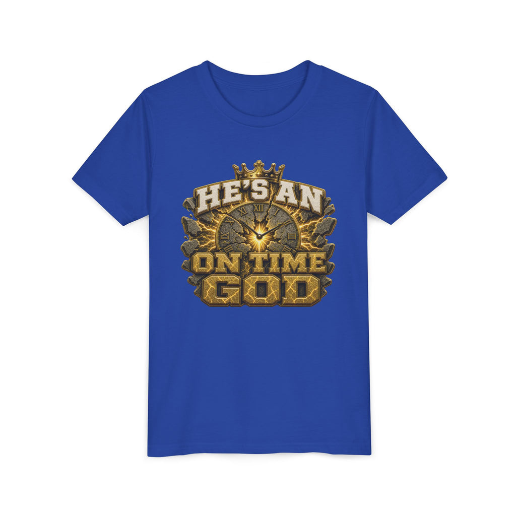 Walk By Faith ✝️ — He's An On Time God | Unisex Youth Tee