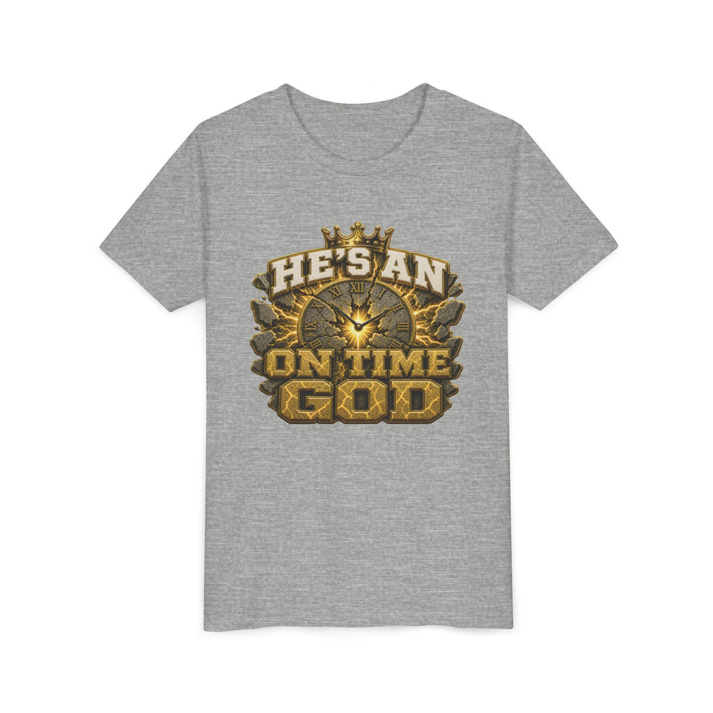 Walk By Faith ✝️ — He's An On Time God | Unisex Youth Tee